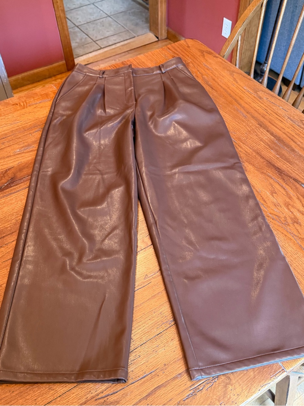 Bar III Chocolate Brown Faux Leather Wide-Leg Pants